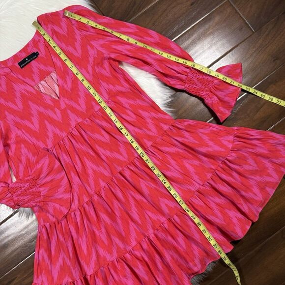 Tuckernuck Pomander Place Women's Size XS Hot Pink Ikat Kenzo Tiered Dress - Picture 4 of 10